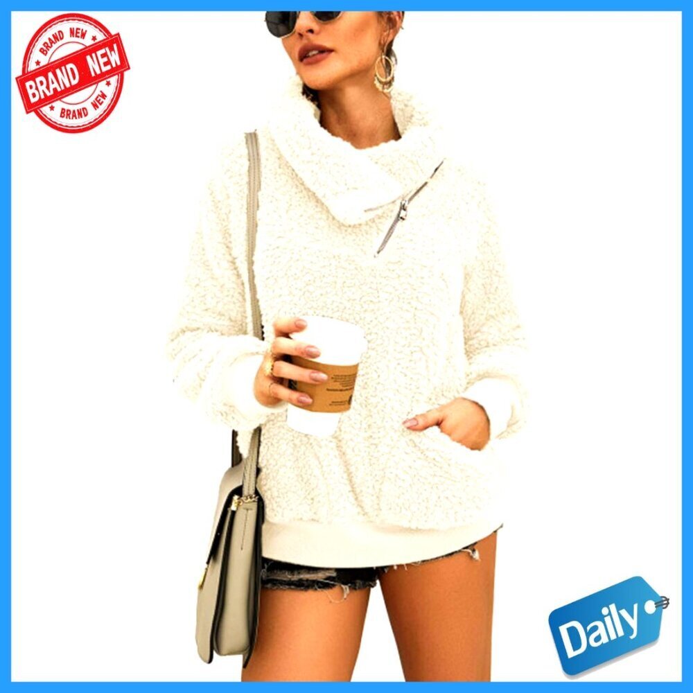 Sherpa Pullover Fleece Zip Sweatshirt Women's Winter Fuzzy Faux Shearling Warm